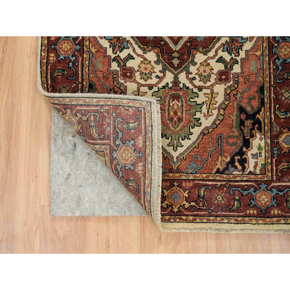 Heriz Wool Hand Knotted Rug Ivory Red 2.6X18.0 -O065714