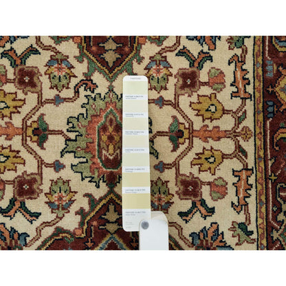 Heriz Wool Hand Knotted Rug Ivory Red 2.6X18.0 -O065714