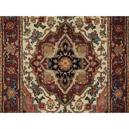 Heriz Wool Hand Knotted Rug Ivory Red 2.6X18.0 -O065714