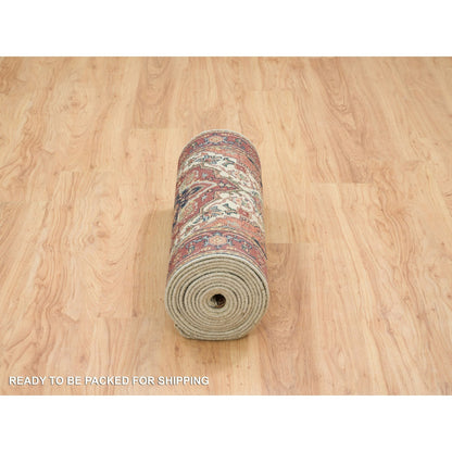 Heriz Wool Hand Knotted Rug Ivory Red 2.6X18.0 -O065714