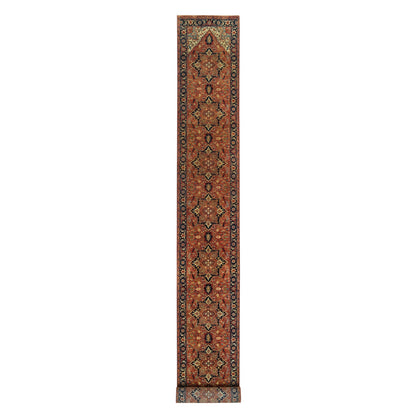 Heriz Wool Hand Knotted Rug Red Navy Blue 2.6X22.0 -O065727
