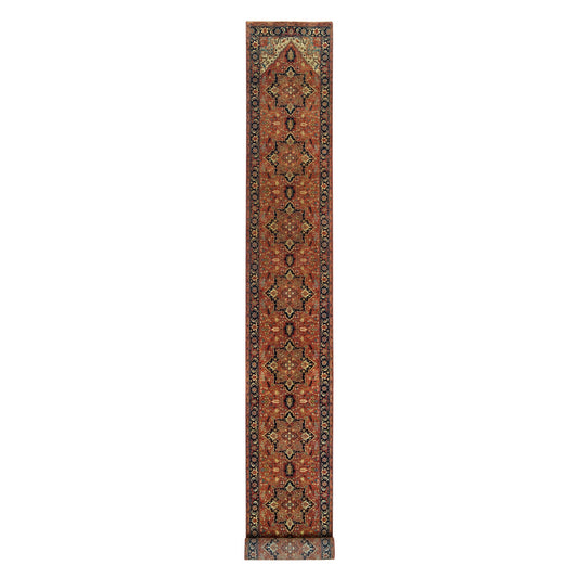 Heriz Wool Hand Knotted Rug Red Navy Blue 2.6X22.0 -O065727