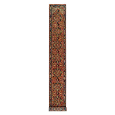 Heriz Wool Hand Knotted Rug Red Navy Blue 2.6X22.0 -O065727