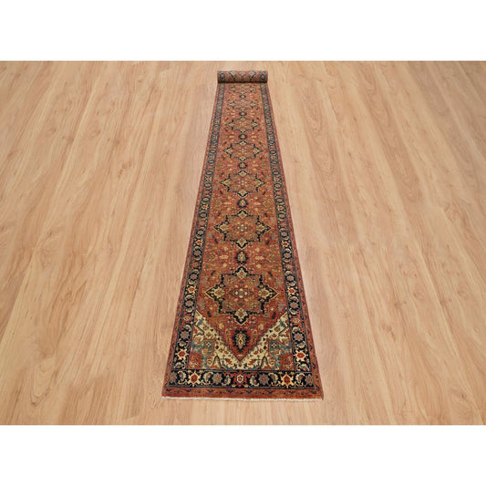 Heriz Wool Hand Knotted Rug Red Navy Blue 2.6X22.0 -O065727