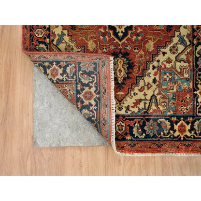 Heriz Wool Hand Knotted Rug Red Navy Blue 2.6X22.0 -O065727