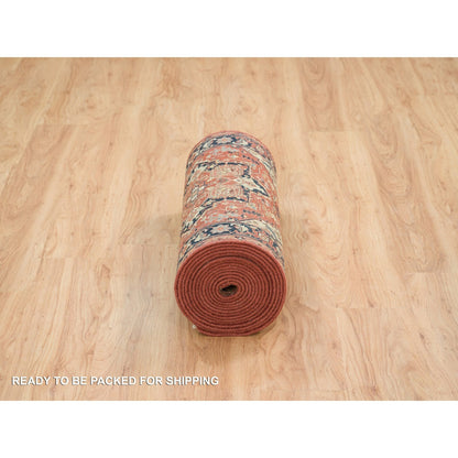 Heriz Wool Hand Knotted Rug Red Navy Blue 2.6X22.0 -O065727