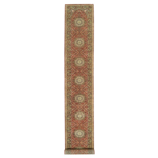 Fine Oriental Wool Hand Knotted Rug Red Brown  2.7X20.1 -O065729