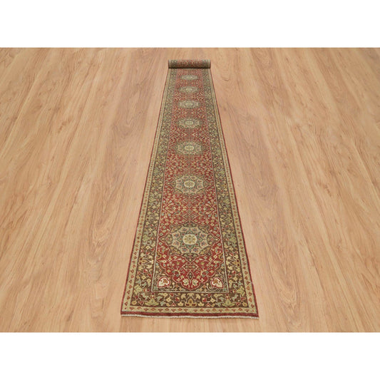 Fine Oriental Wool Hand Knotted Rug Red Brown  2.7X20.1 -O065729