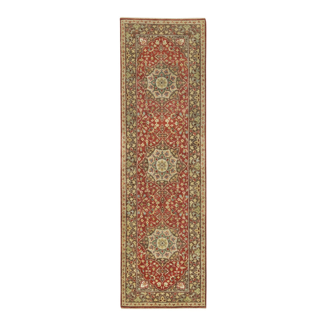 Fine Oriental Wool Hand Knotted Rug Red Brown 2.6X8.3 -O065733