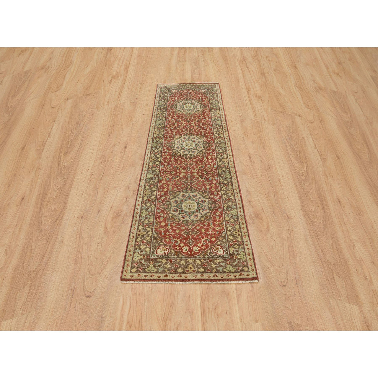 Fine Oriental Wool Hand Knotted Rug Red Brown 2.6X8.3 -O065733