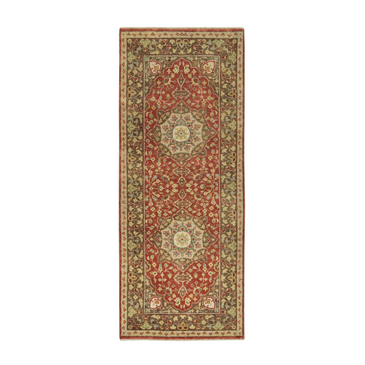 Fine Oriental Wool Hand Knotted Rug Red Brown 2.7X6.3 -O065734