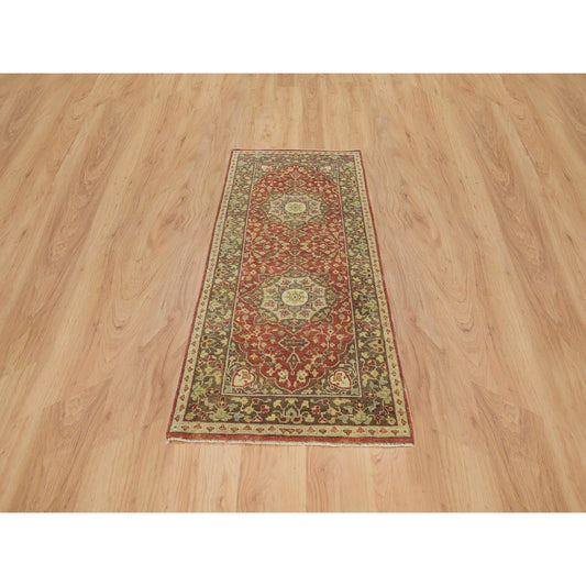 Fine Oriental Wool Hand Knotted Rug Red Brown 2.7X6.3 -O065734