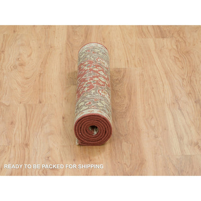 Fine Oriental Wool Hand Knotted Rug Red Brown 2.7X6.3 -O065734