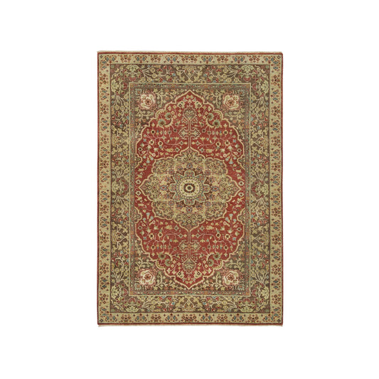 Fine Oriental Wool Hand Knotted Rug Red Brown 4.2X6.1 -O065746