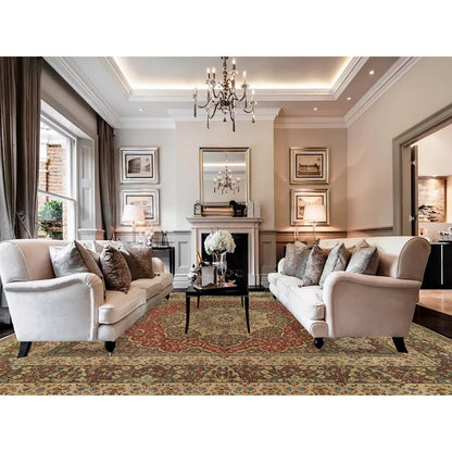 Fine Oriental Wool Hand Knotted Rug Red Brown 12.0X15.2 -O065753