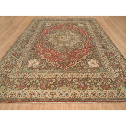 Fine Oriental Wool Hand Knotted Rug Red Brown 12.0X15.2 -O065753