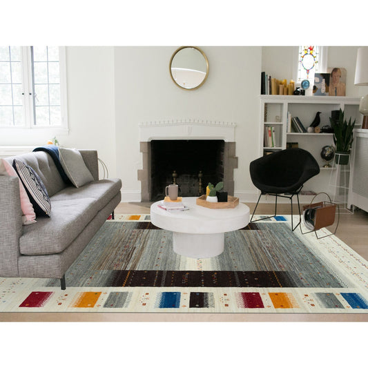 Modern and Contemporary Wool Hand Knotted Rug Ivory No Border 8.3X11.4 -O065757