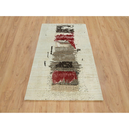 Modern and Contemporary Wool Hand Knotted Rug Ivory No Border 4.0X6.0 -O065759
