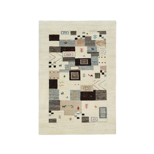 Modern and Contemporary Wool Hand Knotted Rug Ivory No Border 4.0X6.1 -O065760