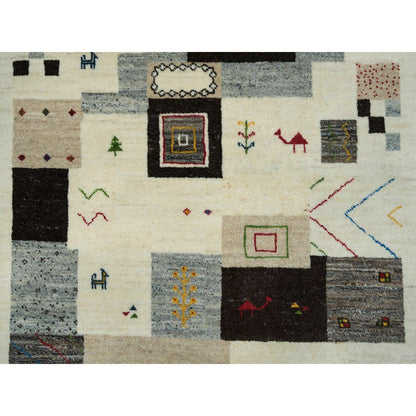 Modern and Contemporary Wool Hand Knotted Rug Ivory No Border 4.0X6.1 -O065760