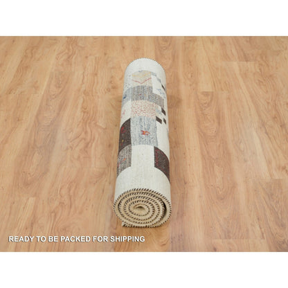 Modern and Contemporary Wool Hand Knotted Rug Ivory No Border 4.0X6.1 -O065760