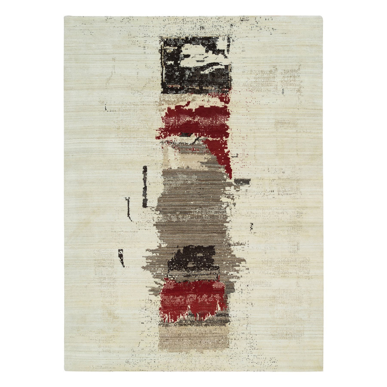 Ivory 8'3" x 11'3" Modern and Contemporary Hand knotted Wool Rug - Sku: O065763