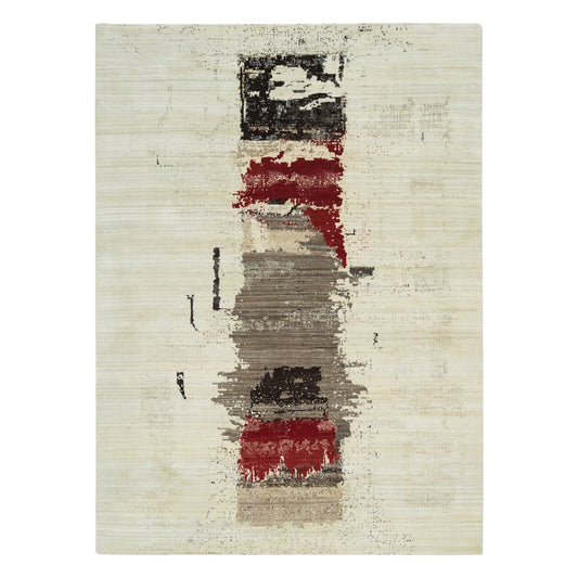 Modern and Contemporary Wool Hand Knotted Rug Ivory No Border 8.3X11.3 -O065763
