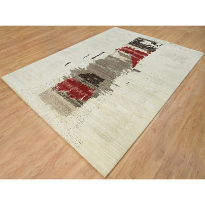 Modern and Contemporary Wool Hand Knotted Rug Ivory No Border 8.3X11.3 -O065763