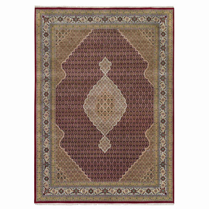 Fine Oriental Wool Hand Knotted Rug Red Porcelain Ivory 10.0X13.10 -O065769