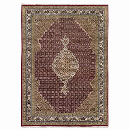 Fine Oriental Wool Hand Knotted Rug Red Porcelain Ivory 10.0X13.10 -O065769