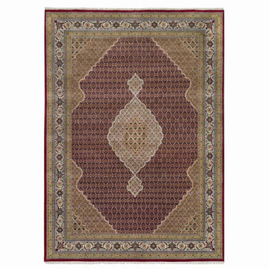 Fine Oriental Wool Hand Knotted Rug Red Porcelain Ivory 10.0X13.10 -O065769