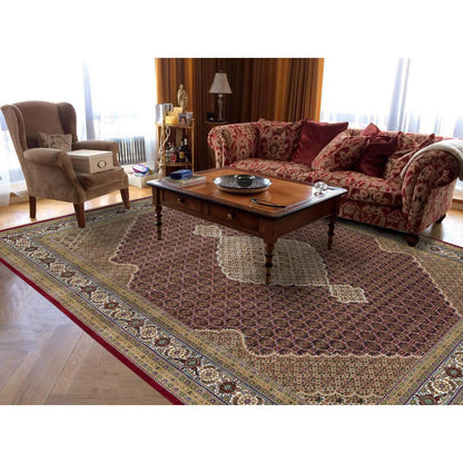 Fine Oriental Wool Hand Knotted Rug Red Porcelain Ivory 10.0X13.10 -O065769