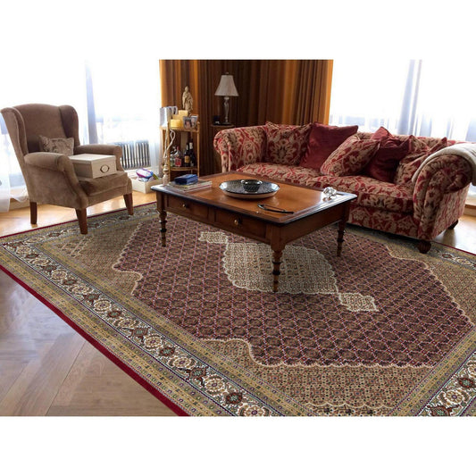 Fine Oriental Wool Hand Knotted Rug Red Porcelain Ivory 10.0X13.10 -O065769