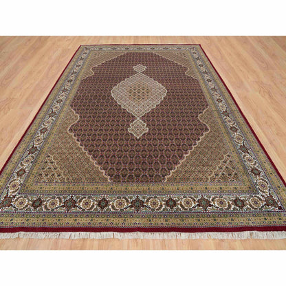 Fine Oriental Wool Hand Knotted Rug Red Porcelain Ivory 10.0X13.10 -O065769