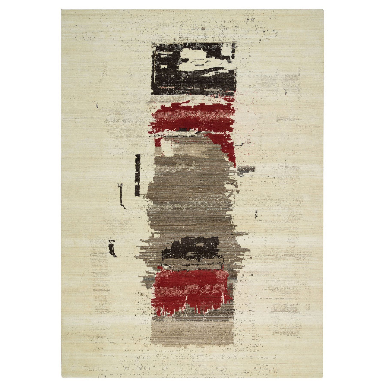 Modern and Contemporary Wool Hand Knotted Rug Ivory No Border 9.6X13.4 -O065771