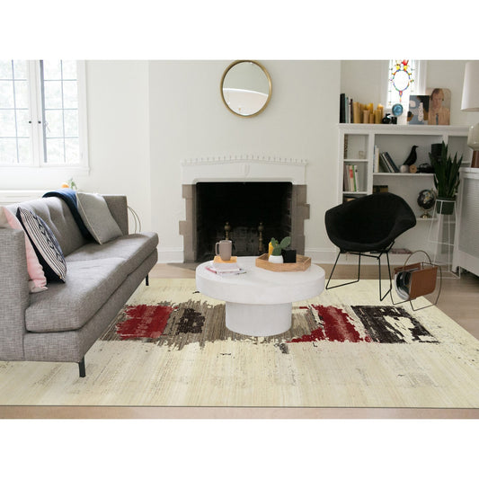 Modern and Contemporary Wool Hand Knotted Rug Ivory No Border 9.6X13.4 -O065771