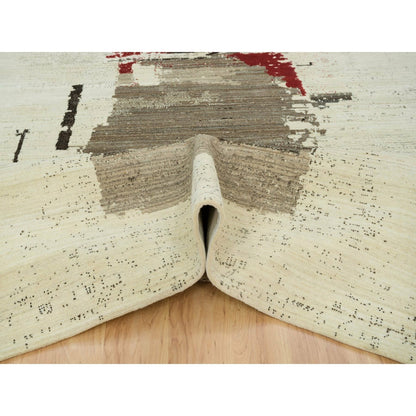 Modern and Contemporary Wool Hand Knotted Rug Ivory No Border 9.6X13.4 -O065771