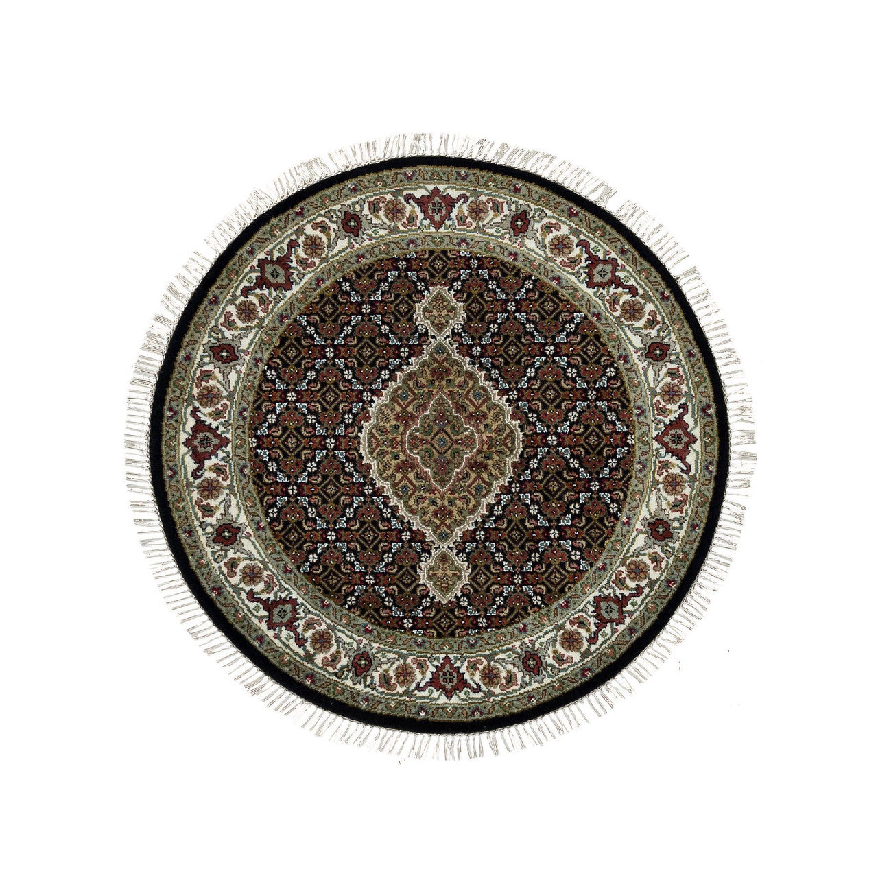 Fine Oriental Wool Hand Knotted Rug Black Vista White 3.3X3.3 -O065783