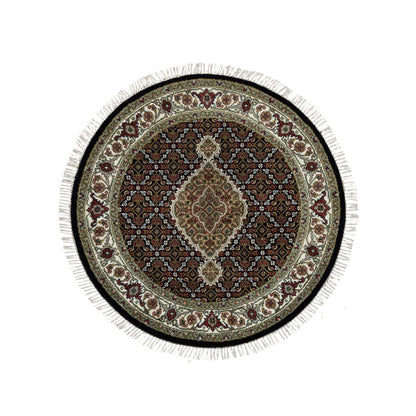 Fine Oriental Wool Hand Knotted Rug Black Vista White 3.3X3.3 -O065783