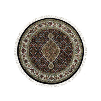 Fine Oriental Wool Hand Knotted Rug Black Vista White 3.3X3.3 -O065783