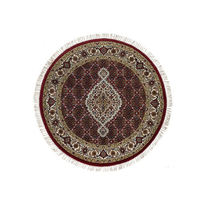 Fine Oriental Wool Hand Knotted Rug Red Porcelain Ivory 3.4X3.4 -O065785