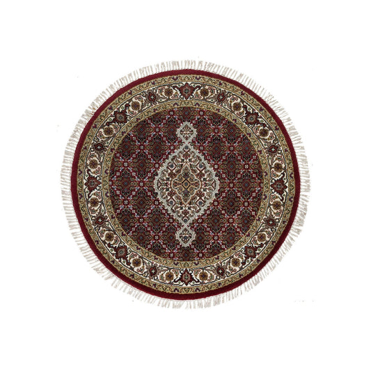 Fine Oriental Wool Hand Knotted Rug Red Porcelain Ivory 3.4X3.4 -O065785