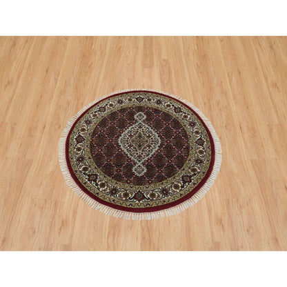 Fine Oriental Wool Hand Knotted Rug Red Porcelain Ivory 3.4X3.4 -O065785