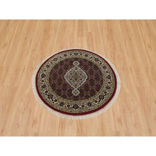 Fine Oriental Wool Hand Knotted Rug Red Porcelain Ivory 3.4X3.4 -O065785