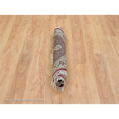 Fine Oriental Wool Hand Knotted Rug Red Porcelain Ivory 3.4X3.4 -O065785