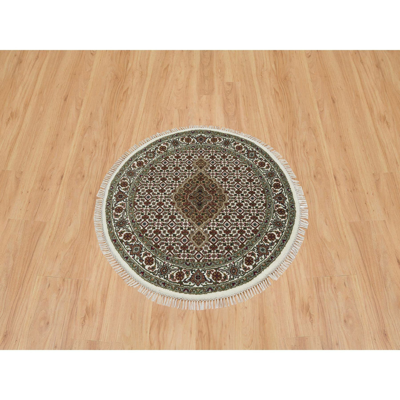 Fine Oriental Wool Hand Knotted Rug Ivory Ivory 3.4X3.4 -O065787