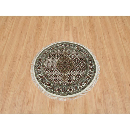 Fine Oriental Wool Hand Knotted Rug Ivory Ivory 3.4X3.4 -O065787