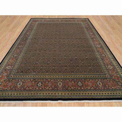 Fine Oriental Wool Hand Knotted Rug Black Brick Red 11.11X15.3 -O065791
