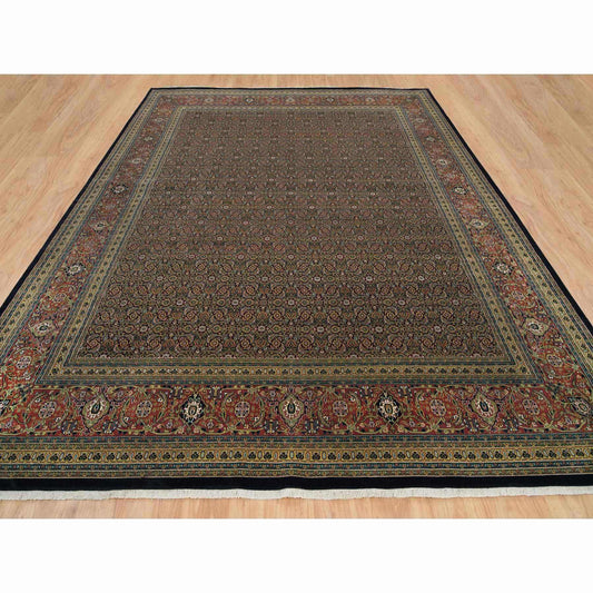Fine Oriental Wool Hand Knotted Rug Black Brick Red 11.11X15.3 -O065791