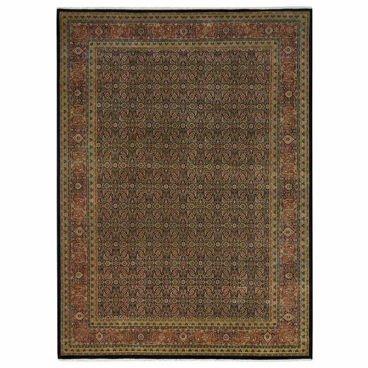 Fine Oriental Wool Hand Knotted Rug Black Vermilion Red 8.10X12.6 -O065794